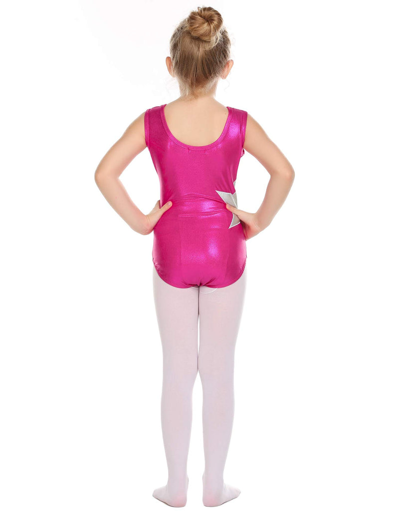 [AUSTRALIA] - Arshiner Girls' Gymnastics Solid Sparkle Leotard One-piece Suits Rose Red 130(Age for 5-6Y) 