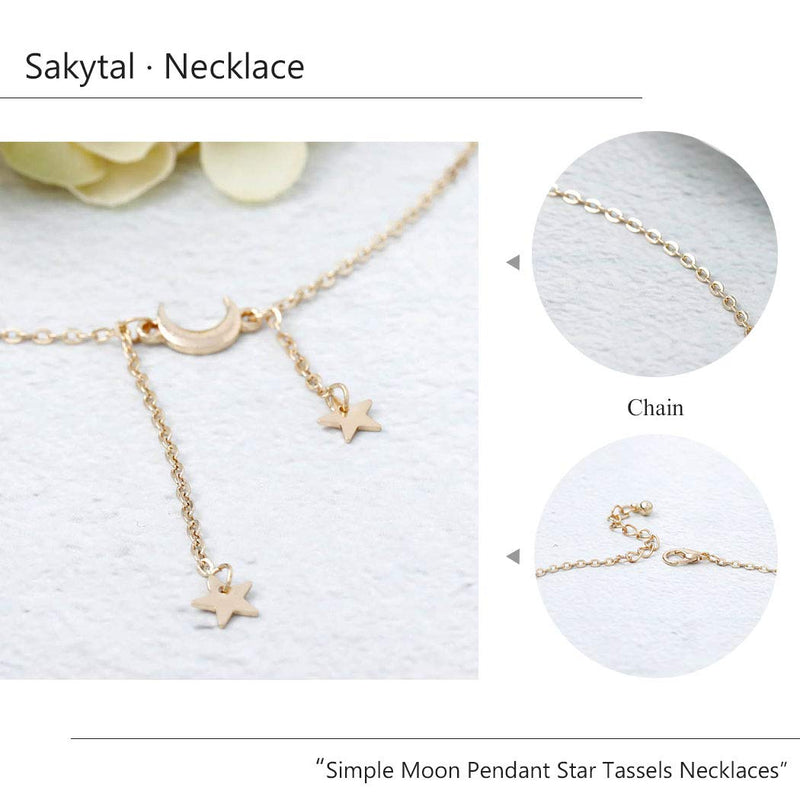 Sakytal Simple Moon Necklace Star Tassel Pendant Necklaces Chain Jewelry Adjustable for Women and Girls (Silver) Silver - BeesActive Australia