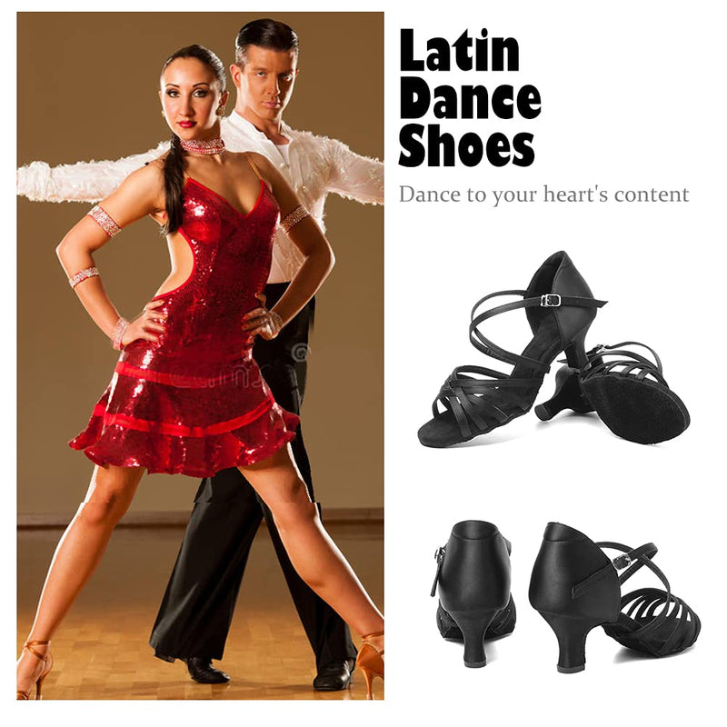 HIPPOSEUS Women's Latin Dance Shoes Professional Ladies Ballroom Salsa Dance Practice Performance Shoes Suede Sole,Model DBCG802 5 5cm-heel Black-2 - BeesActive Australia