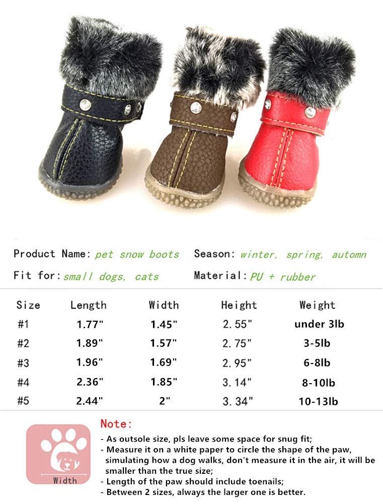 Hdwk&Hped Warm Dog Snow Boots Waterproof PU Small Dog Boots Anti-Slip Pet Shoes Paw Protector for Winter 2 Styles #1-#5 Rhinestone style - black #4 - BeesActive Australia