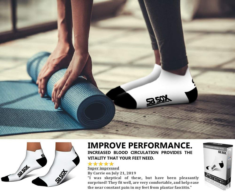 [AUSTRALIA] - SB SOX Lite Plantar Fasciitis Socks for Men & Women (2 pairs) White/Black Medium 
