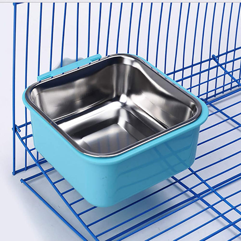 Crate Dog Cat Bowls, Removable Stainless Steel Hanging Pet Cage Bowls Kennel, Food Water Feeder Bowls with Bolt Holder for Puppy Cat Rabbite Birds Small (Pack of 1) Blue Square - BeesActive Australia