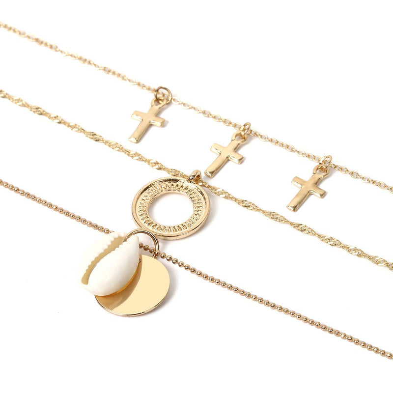 Edary Layered Pendant Necklace Natural Shells Cross Gold Necklaces Chain for Women and Girls - BeesActive Australia