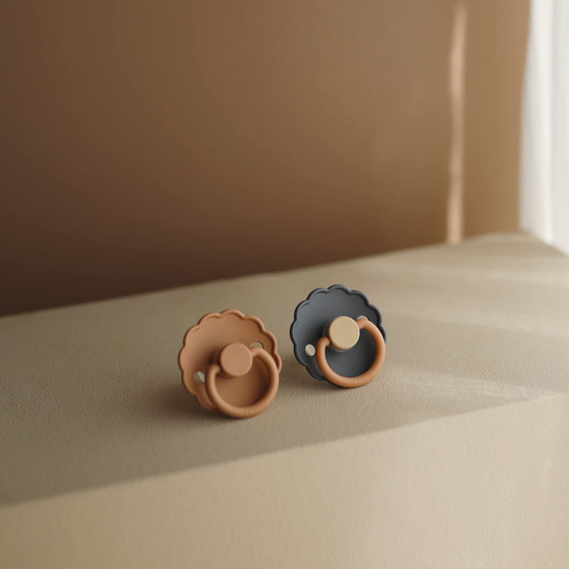 FRIGG Daisy Natural Rubber Baby Pacifier | Made in Denmark | BPA-Free (Cappucino/Cream, 6-18 Months) 2-Pack 6-18 Month Cappucino/Cream - BeesActive Australia
