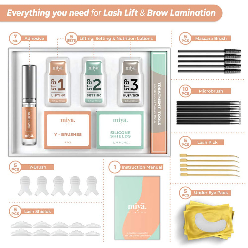 MIYA LASH 2 in 1 Lash Lift & Brow Lamination Kit | Instant Fuller Eyebrows, Eyelashes | Salon Result lasts 8 weeks | Professional LVL, Perm, Laminate | Lash Lift Kit with Silicone Shields, Lash Picks LASH & BROW LIFT KIT - BeesActive Australia