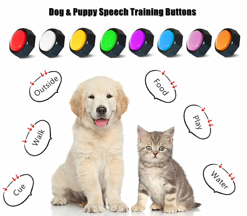 RIBOSY Set of 8, Dog Speech Training Buzzers, Recordable Buttons - Train Your Dog to Voice What They Want (Battery Included) 8Pack (Red+White+Yellow+Green+Purple+Blue+Pink+Orange) - BeesActive Australia