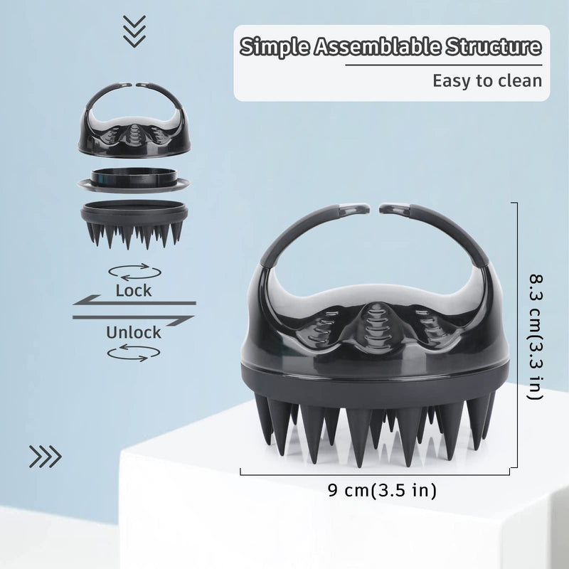 FREATECH Hair Scalp Massager Shampoo Brush with Long & Soft Silicone Bristles for Scalp Care, Gentle Scrub to Exfoliate, Intensive Massage to Relax The Head, Dandruff Removal and Hair Growth, Black - BeesActive Australia