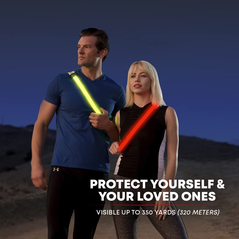 ILLUMISEEN LED Reflective Belt Sash | High Visibility LED Lights with 2 Lighting Modes | Adjustable Quick Release Buckle | USB Rechargeable, No Batteries Needed | Weatherproof Professional Safety Gear Green - BeesActive Australia