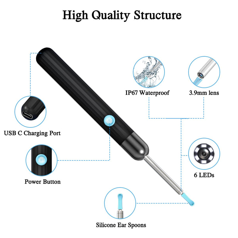 Ear Wax Remover TODEHI 1080P FHD Wireless Ear Wax Removal Kit WiFi Ear Cleaner Camera with 6 LED Lights, Visual Ear Otoscope for Adults, Kids & Pets - BeesActive Australia