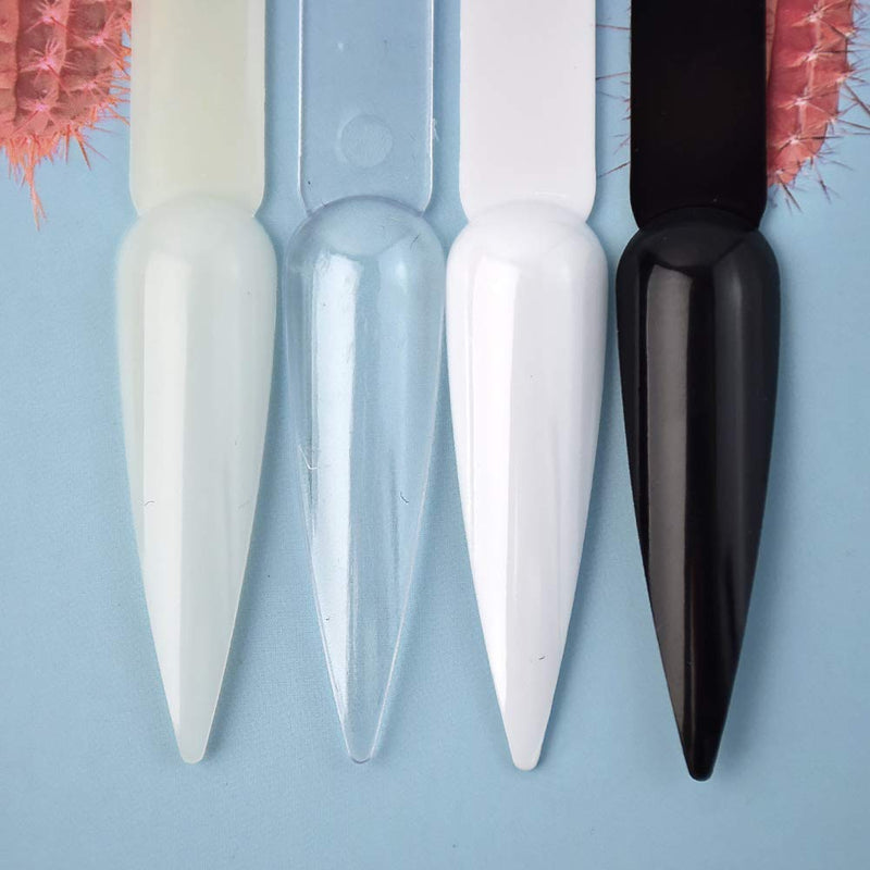 QIMYAR 160 Pcs False Nail Sticks Nail Art Tips Display Polish Board Fan-shaped Nail Swatch Sticks Nail Practice Color Display Nail Supplies Transparent/Black/Natural/Milky Colors, Stiletto Nails Tips Transparent/Black/Natural/Milky-160 Pieces - BeesActive Australia