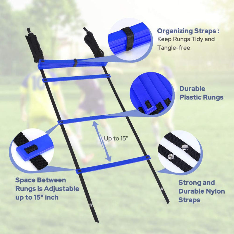 GHB Pro Agility Ladder Agility Training Ladder Speed 12 Rung 20ft with Carrying Bag Blue - BeesActive Australia