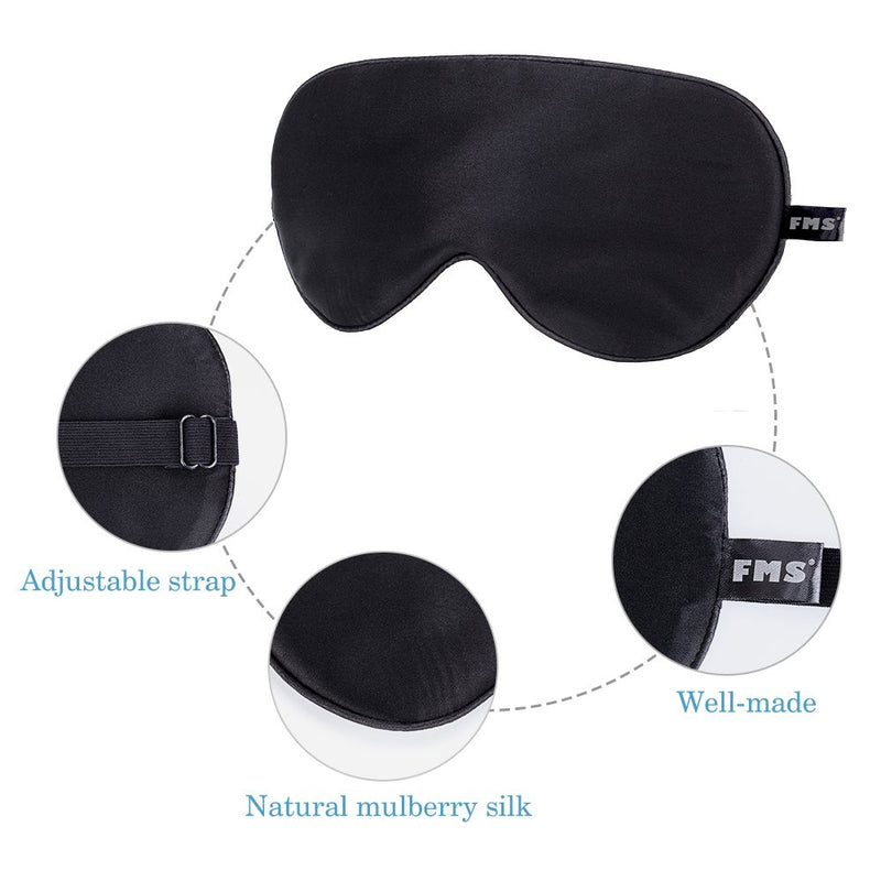 FMS Natural Silk Sleep Mask Blocks Light Completely, 1 Pack Soft Lightweight Eye Mask with Adjustable Strap Best for Travel, Meditation, Shift Work and Daytime Napping (Black) - BeesActive Australia