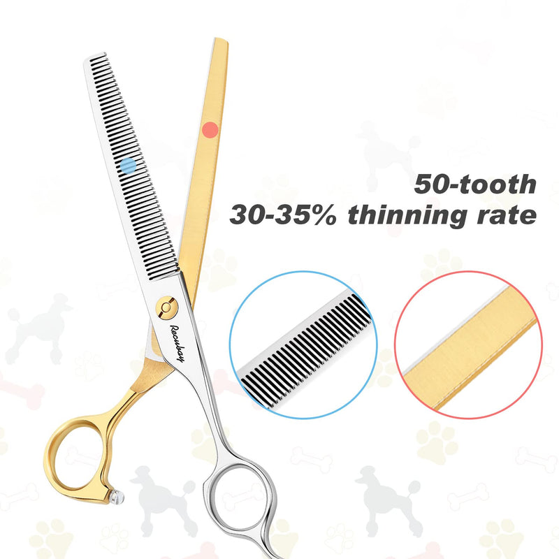 Recubay Dog Cat Scissors for Grooming, Pet Shears for Thick Coats and Matted Hair, Thinner Curved Straight Chunker Stainless Steel Shears 7" Thinner Gold - BeesActive Australia