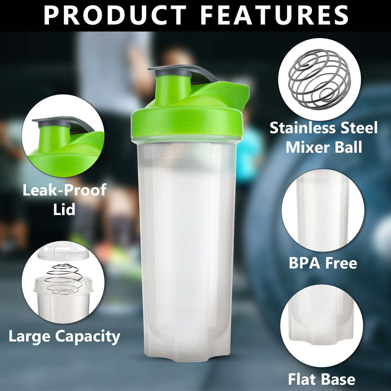 HOMESHOPA Powder Shaker Bottles, 700ml Protien Shaker Bottle with Mixer Ball for Supplement Shakes, Leakproof Screw On Lid & Secure Drinking Flap Cap, BPA Free Large Sport Gym Blender Bottle-Pack of 2 - BeesActive Australia