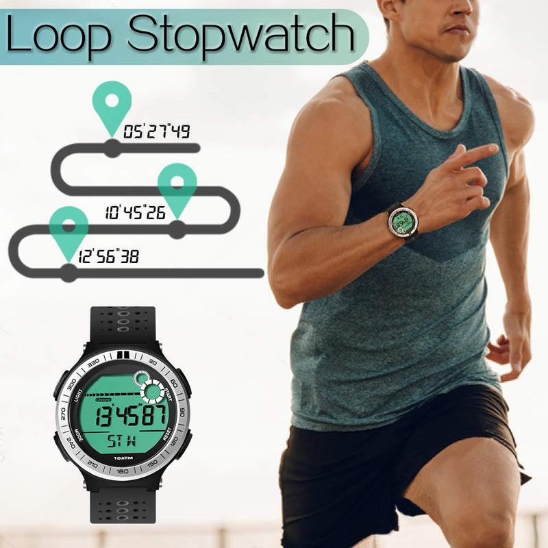 Men Watch Pedometer Underwater Diving Watch 10 ATM Waterproof with Lap Stopwatch and Alarm Clock Function, 12/24 Hour Format Selectable - BeesActive Australia