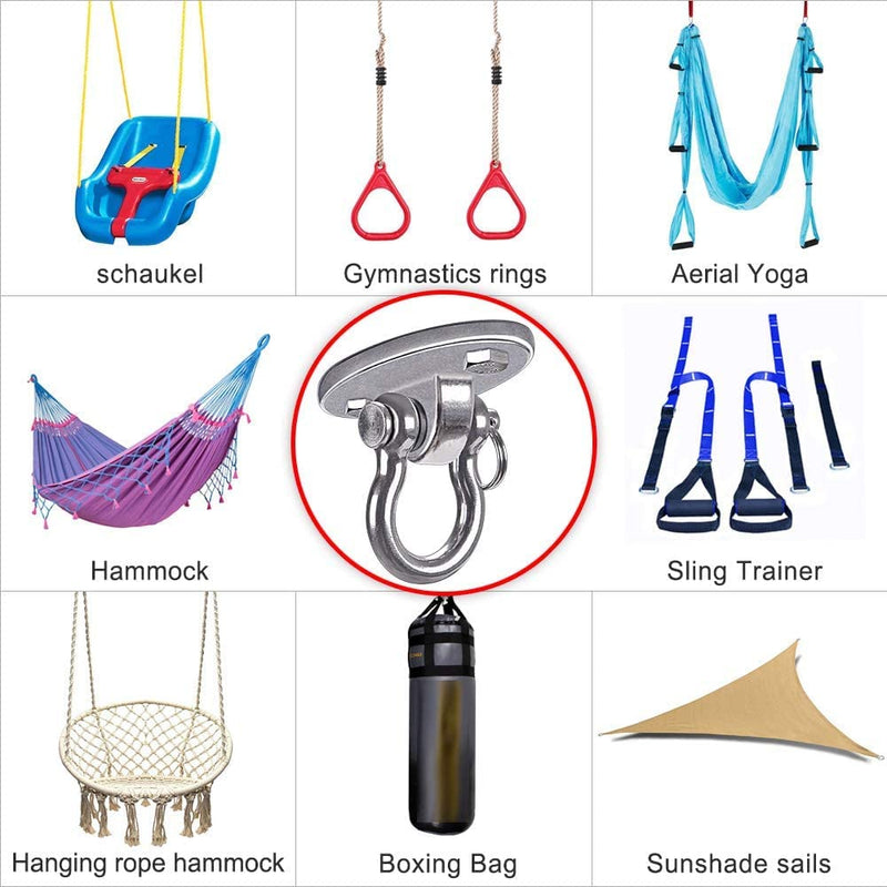 BeneLabel Set of 2 Permanent Antirust Stainless Steel 304 Heavy Duty Swing Hangers, 2000 LB Capacity, 4 Wood Screws for Wooden Beam, Yoga Hammock Chair Sandbag, Swing Sets, 180° Swing - BeesActive Australia