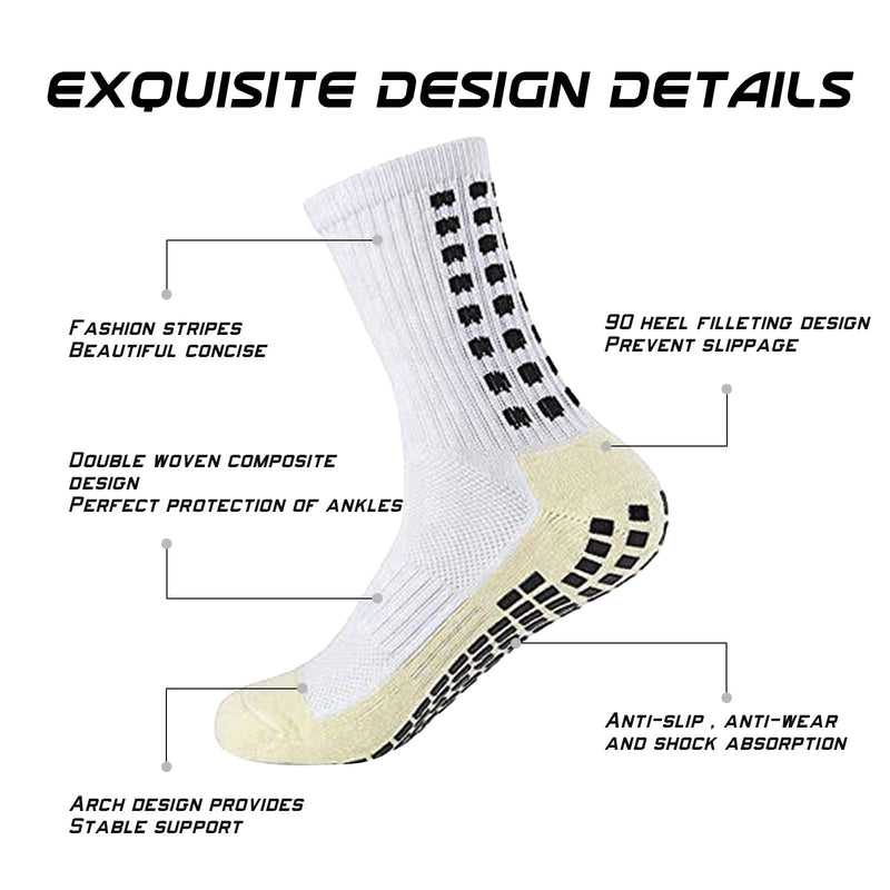 Men's Soccer Socks Anti Slip Non Slip Grip Pads for Football Basketball Sports Grip Socks, 4 Pair White - BeesActive Australia