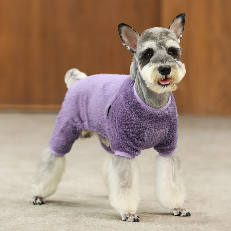 Fitwarm Dog Fuzzy Velvet Pajamas, Dog Winter Clothes for Small Dogs Boy Girl, Pet Jumpsuit, Cat Apparel Medium Purple - BeesActive Australia