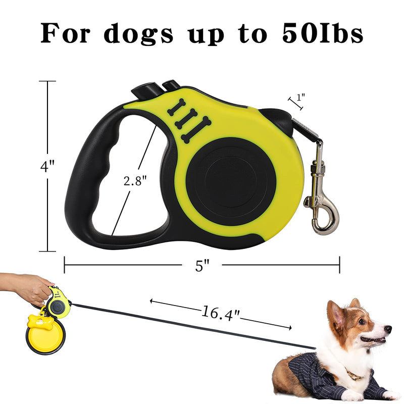 Retractable Dog Leash,Heavy Duty Dog Leash Retractable,Dog Walking Leash for Small Dog or Cat up to 26 lbs,360° Tangle-Free Strong Nylon Tape,Anti-Slip Handle,with Waste Bag Dispenser 16FT Pink - BeesActive Australia