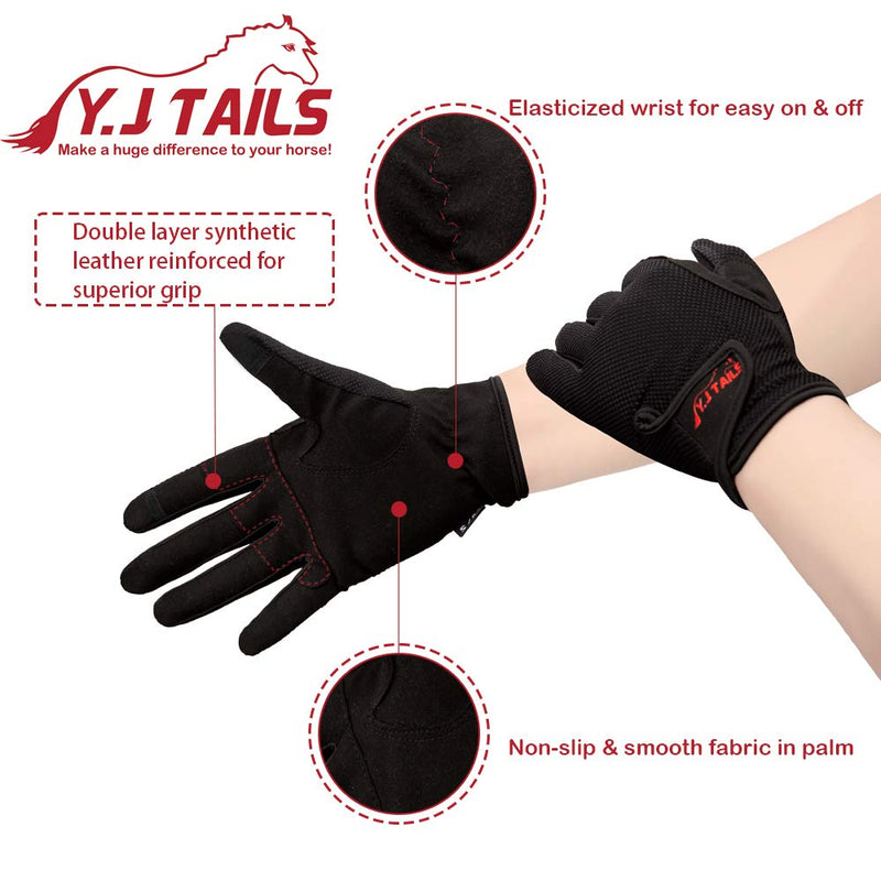 Y.J TAILS Womens Horse Riding Gloves Equestrian Horseback Gloves Women Ladies Girls for Riding Outdoor Sports Black Small/Medium - BeesActive Australia