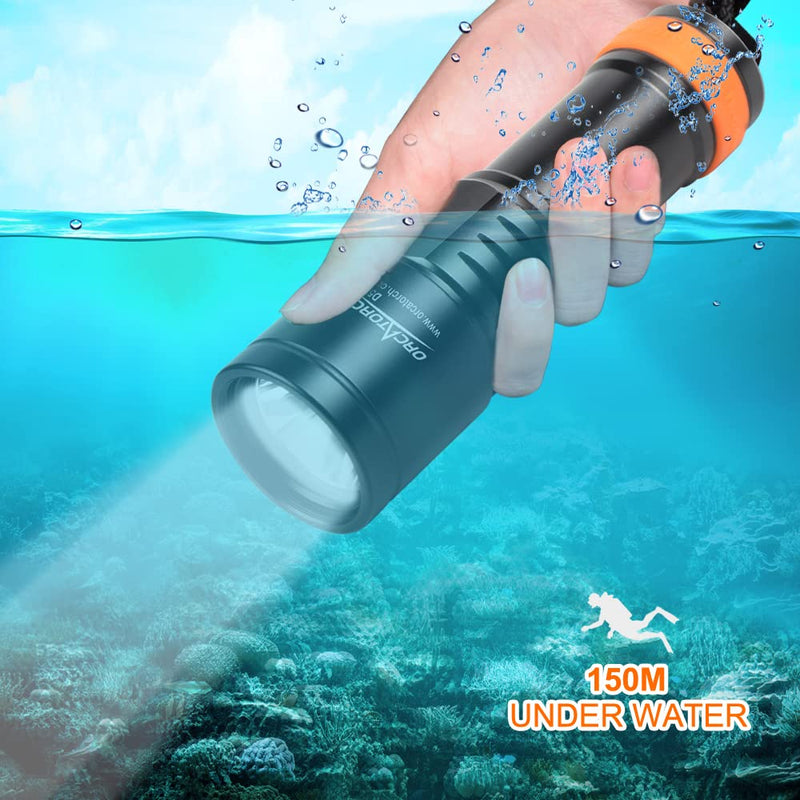 ORCATORCH D580 Scuba Dive Light, Max 530 Lumens Underwater Flashlight with 6 Degrees Narrow Beam, IP68 Waterproof Twist Switch Night Dive Torch, 3 AAA Batteries Included - BeesActive Australia