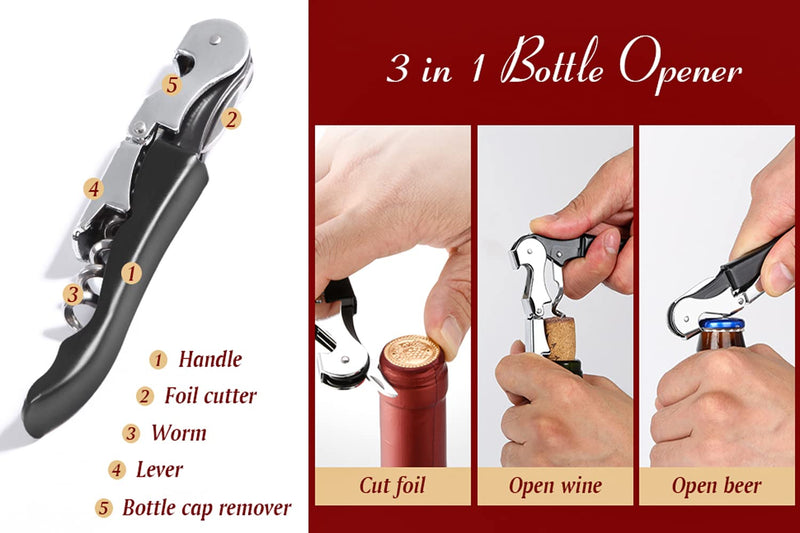 Professional Waiter Corkscrew Wine Openers Set (4 PCS),Upgraded With Heavy Duty Stainless Steel Hinges Wine Key for Restaurant Waiters, Sommelier, Bartenders - BeesActive Australia