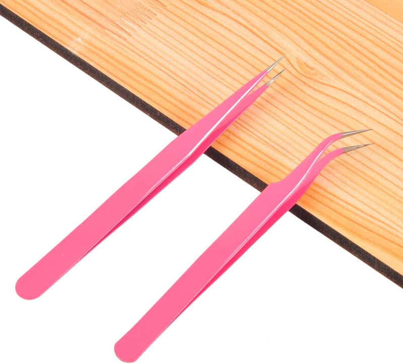 Geviro 2 Pieces Nail Art Tweezers Straight and Curved Tip Tweezers False Eyelash Rhinestone Picker Pointed Tweezers Makeup Tools - BeesActive Australia