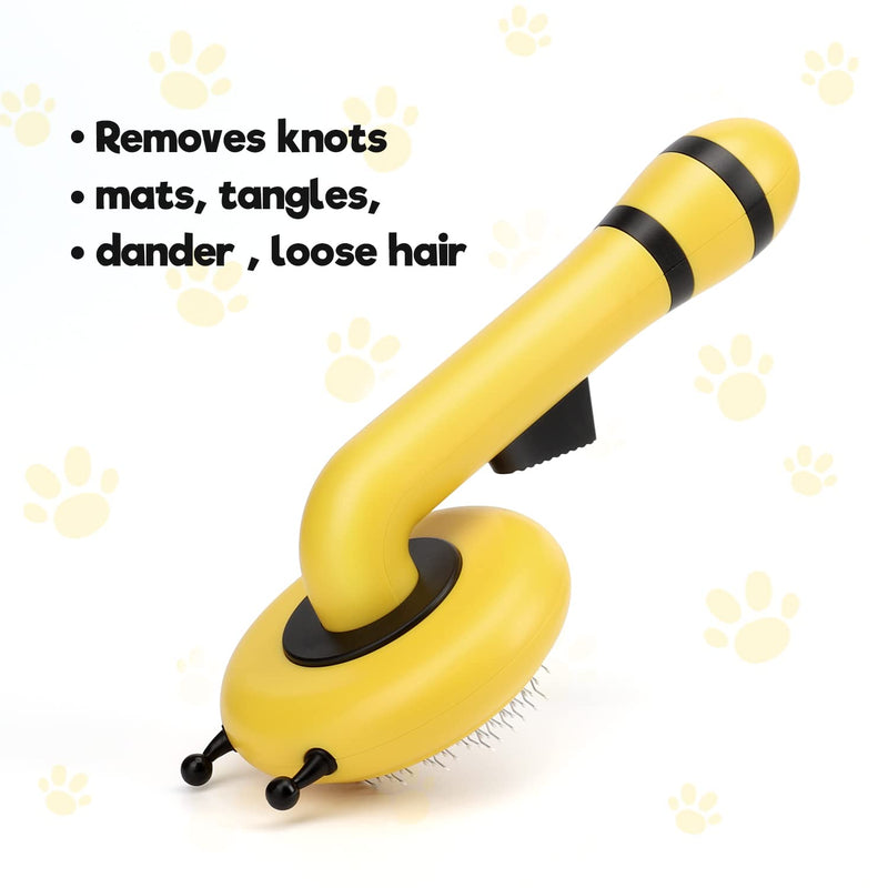YNNICO Cat Grooming Brush, Slicker Brush for Dogs and Cats Shedding & Grooming, Self Cleaning Pet Brush Yellow - BeesActive Australia