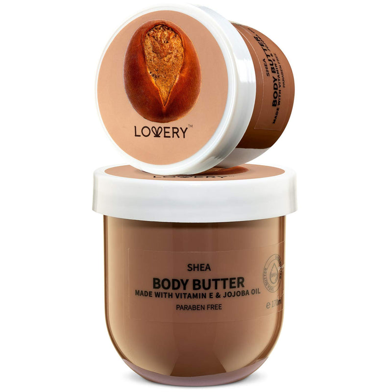 Lovery Shea Whipped Body Butter - 6oz Ultra-Hydrating Shea Butter Body Cream Enriched with Jojoba Oil and Vitamin E - Natural Skin Moisturizer for Men and Women for Sensitive, Normal and Dry Skin - BeesActive Australia
