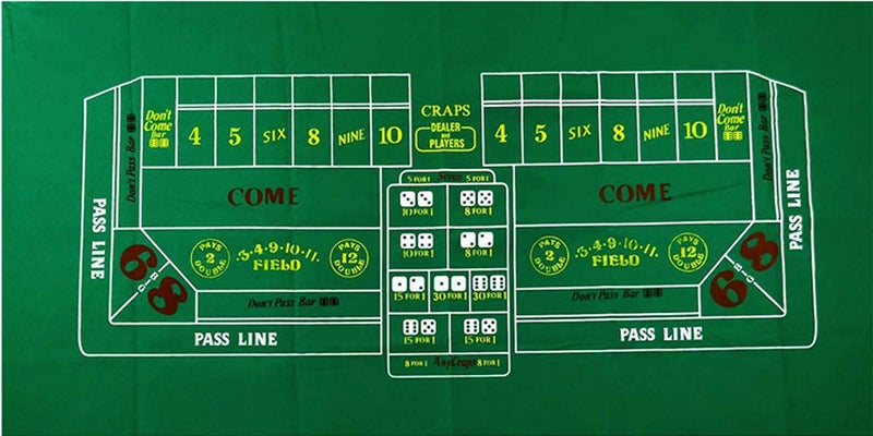 Craps & Texas Hold'em Poker Essentials Set: 2-Sided 6ft x 3ft Felt Layout, Las Vegas Casino Table-Played Dice & Cards, Plus Storage Pouch - BeesActive Australia