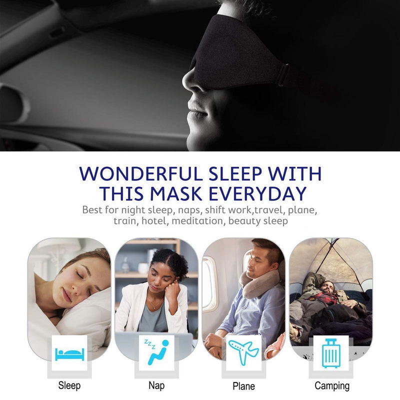 3D Sleep Mask, Sleeping Eye Mask for Women Men, Contoured Cup Night Blindfold, Luxury Light Blocking Eye Cover, Molded Eye Shade with Adjustable Strap for Travel, Nap, Meditation, Black - BeesActive Australia