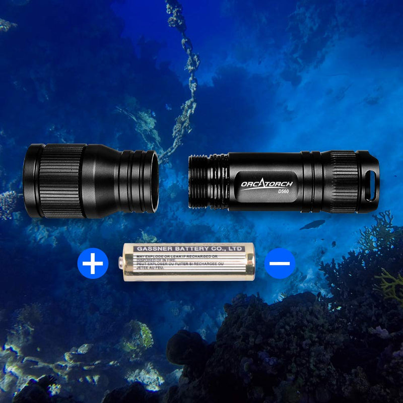 ORCATORCH D560 Mini Scuba Dive Light Headlamp Rotary Switch Underwater Torch with 360 Degrees Rotatable Mask Clip, Backup Batteries, Lanyard, O-Rings (Not Included Snorkel Mask) (Black) - BeesActive Australia
