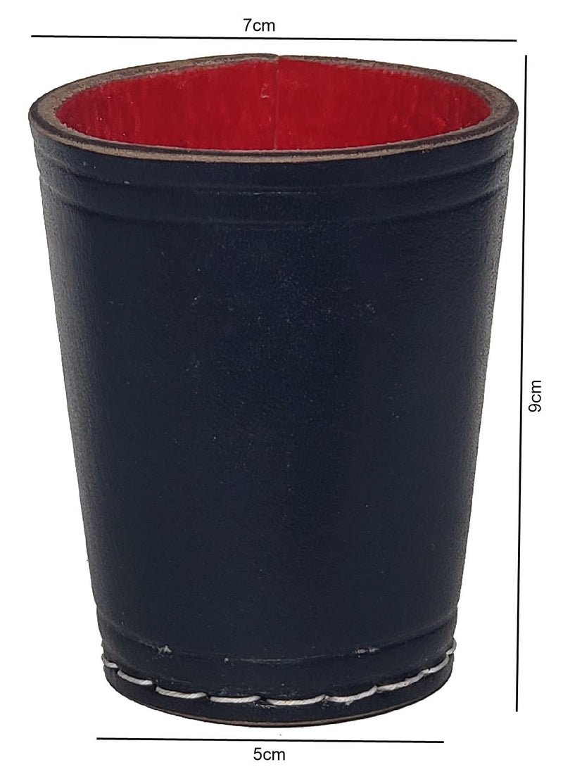 Cyber-Deals Genuine Leather Compact Dice Cups, Spanish Poker Dice, Storage Pouch Set (Black w/Red Lining Cup, Bone Tone Dice) Black W/Red Lining Cup, Bone Tone Dice - BeesActive Australia