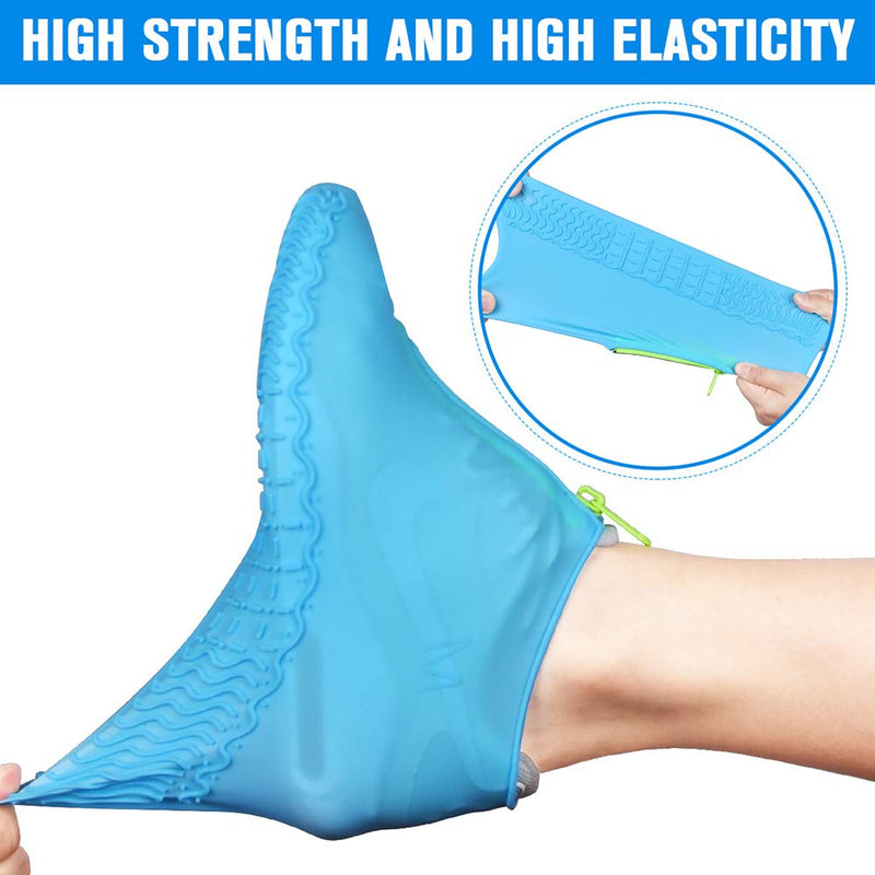 ydfagak Waterproof Shoe Covers, Reusable Foldable Not-Slip Rain Shoe Covers with Zipper,Shoe Protectors Overshoes Rain Galoshes for Kids Men and Women S (Kids 3-5 year) Blue - BeesActive Australia