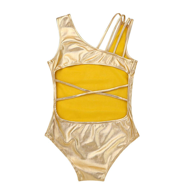 winying Kids Girls Sleeveless Keyhole Cutout Back Ballet Dance Bodysuit Gymnastics Gym Sports Workout Leotard Gold 12-14 - BeesActive Australia