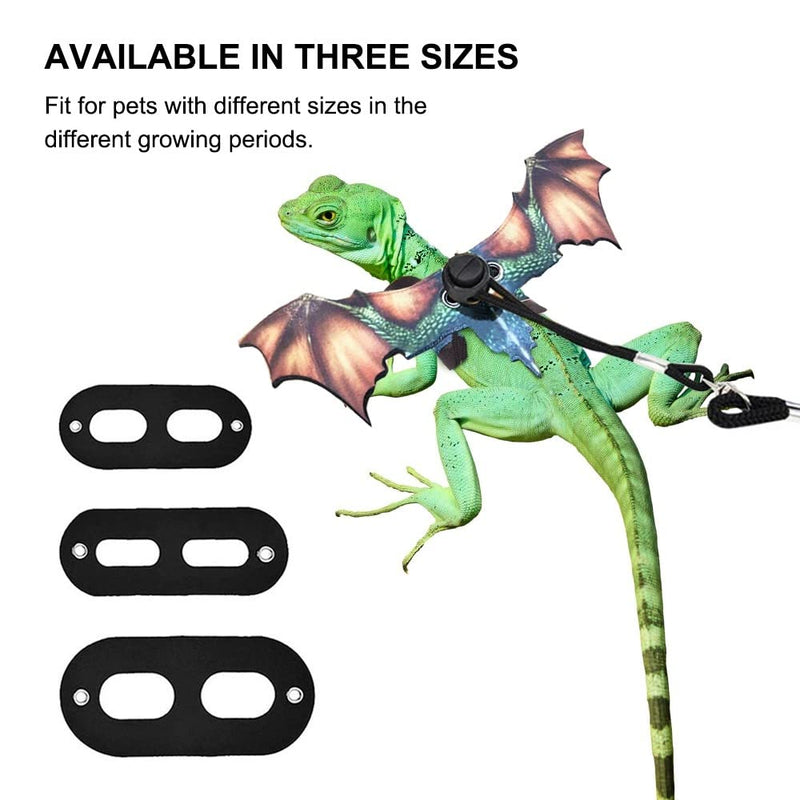 Bearded Dragon Leash, Adjustable Portable Reptile Leash with Cool Wings for Gecko, Bearded Dragon, Chameleon, Iguana, Hamster, Guinea Pig (S+M+L) black grey - BeesActive Australia