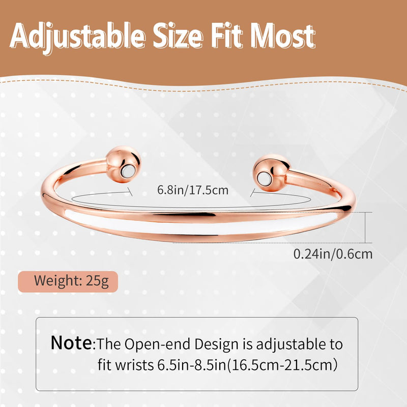 BioMag 2pcs Magnetic Copper Bracelet for Women Men Solid Copper Magnetic Bangle Adjustable to Fit Most Wrist for Men and Women (White) White - BeesActive Australia