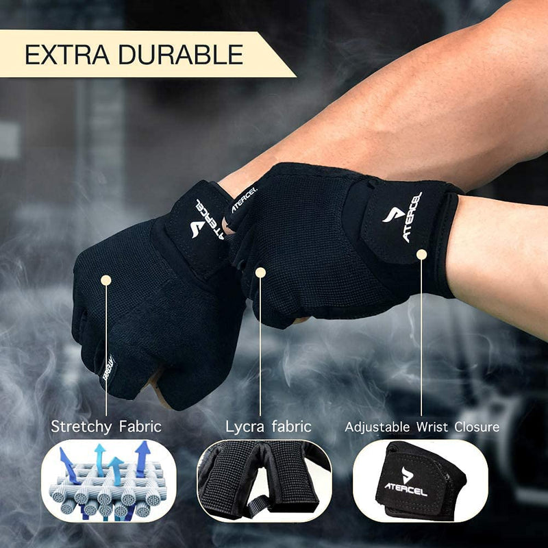 ATERCEL Workout Gloves for Men and Women, Exercise Gloves for Weight Lifting, Cycling, Gym, Training, Breathable and Snug fit Black Medium - BeesActive Australia