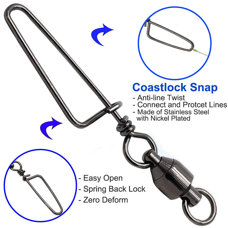 [AUSTRALIA] - Easy Catch ® 10, 30 Pack High-Strength Fishing Ball Bearing Swivel with Coastlock Snap, Strong Welded Ring for Saltwater Fishing-18Lb to 440Lb (100% Copper+Stainless Steel with Black Nickle Coated) Size 2+2 (45lb) 30Pack 