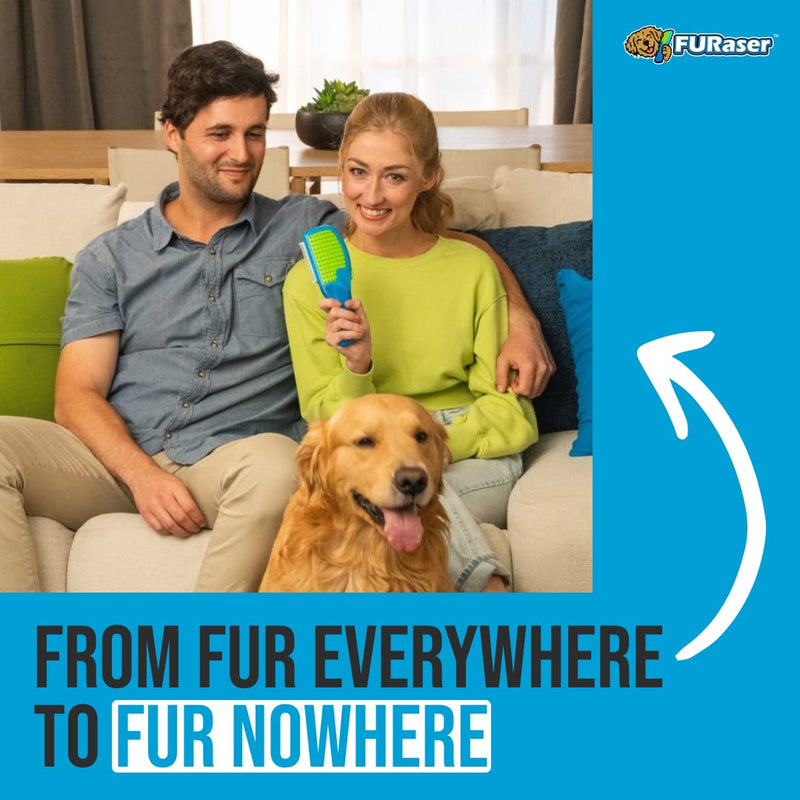 FURaser Dog Grooming Brush for Dogs & Cats, Long and Short Hair Dematting Comb, Topcoat & Undercoat Rake Deshed Tool -Silicone Bristles, De Shedding Blade, Microfiber Pad, Rubber Handle (Blue) DeShedding Tool with Self Cleaning Cover - BeesActive Australia