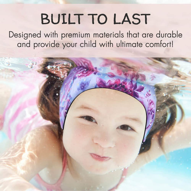 Swimming Headband with Earplugs for Kids, Babies & Toddlers | Helps Prevent Swimmers Ear | Non-Slip Grip | Adjustable Ear Band | Fits Kids 3 Months to 10 Years FLORAL~SMALL - BeesActive Australia