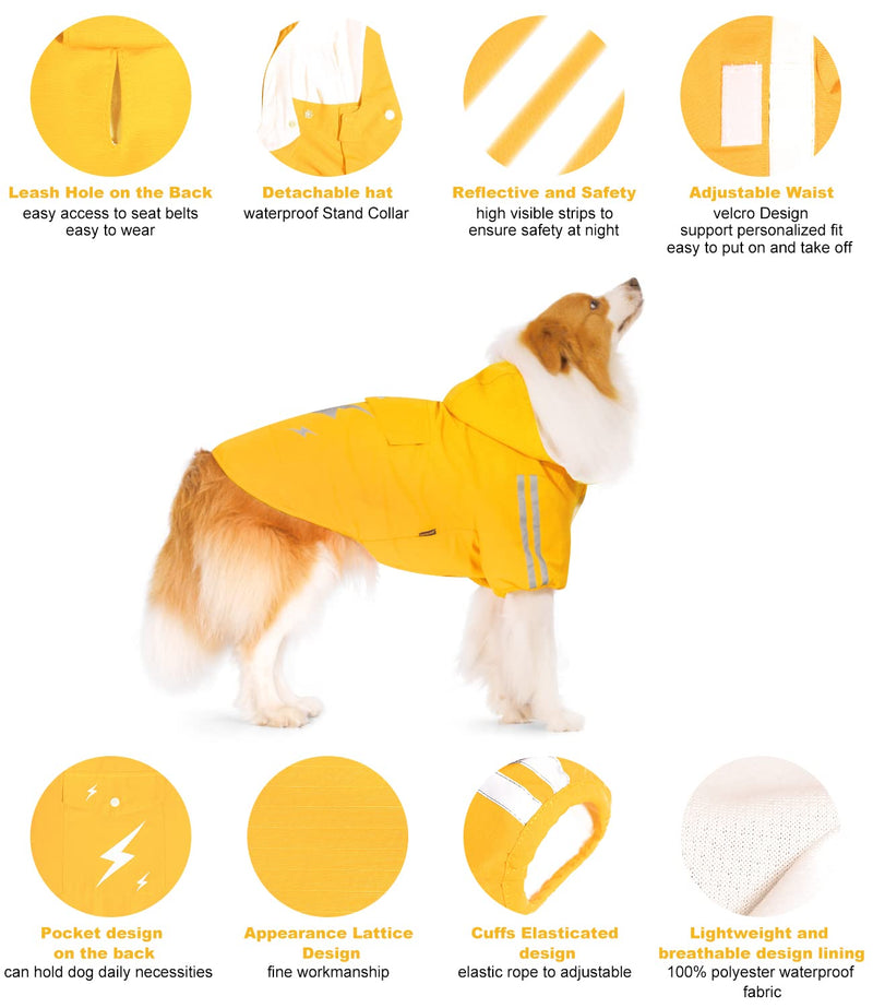 Dog Raincoat, Waterproof Hooded Dog Rain Jacket, Adjustable Dog Raincoat with Hood Leash Hole, Lightweight Pet Raincoat with Reflective Strip, Dog Raincoats for Small Medium Large Dogs XX-Large yellow - BeesActive Australia