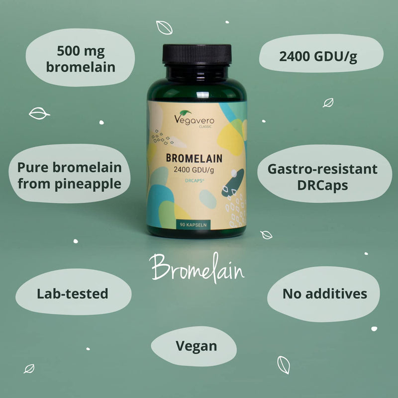 Bromelain 500mg Vegavero� | High Strength - 2400 GDU/g | NO Additives | 90 Gastro-Resistant DrCaps� | Pure Pineapple Enzyme | Vegan - BeesActive Australia