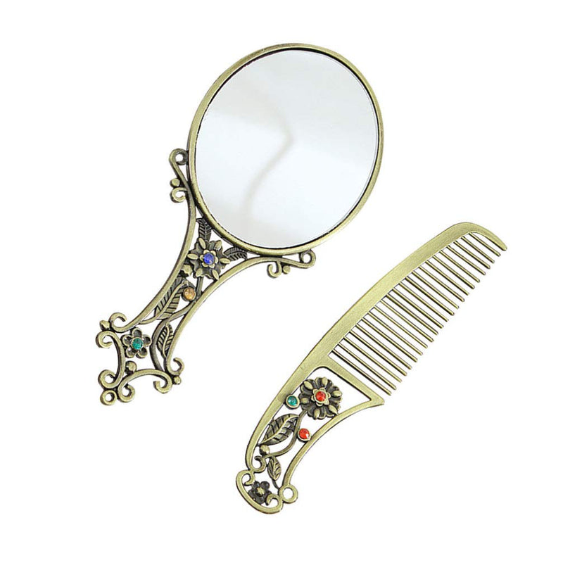 Minkissy Metal Mirror Comb Retro Comb Antique Mirror Vintage Mirror Comb Set for Lady Woman Christmas Birthday Gift (Mixed Pattern) - BeesActive Australia