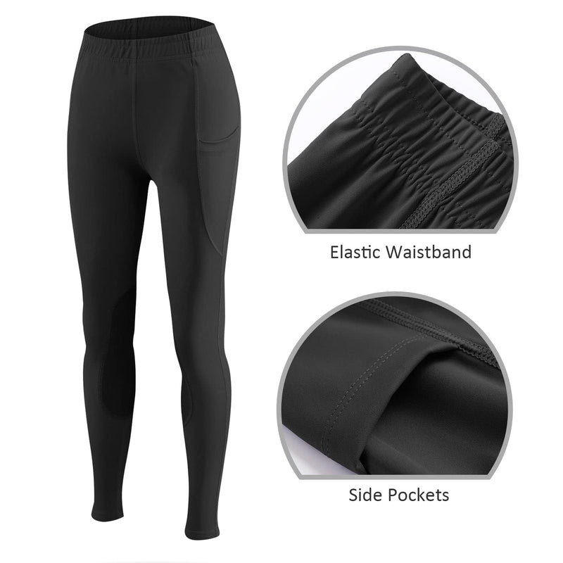 BALEAF Girls Riding Pants Equestrian Horse Kids Riding Breeches Tights Youth Knee-Patch Schooling Pocket UPF50+ 1-black X-Small - BeesActive Australia