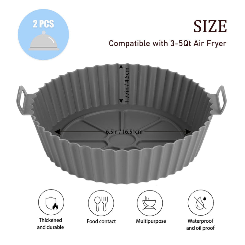 Foopama Air Fryer Silicone Liners, Pot 2 Pcs Reusable Non-Stick Air Fryer Basket Bowl Fit 2-5QT Air fryer Baking Replacement of Flammable Parchment Paper(6.5 Inch) Silicone-Round 6.5inch-2PCS - BeesActive Australia