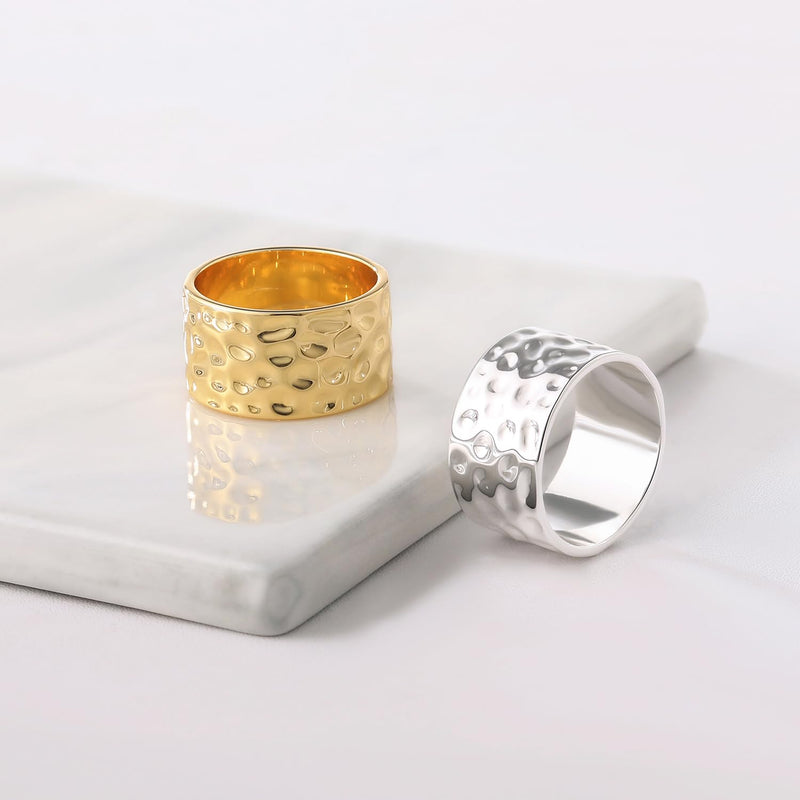 RLMOON 18K Gold or Silver Plated Wide Band Ring for Women 12MM Thick Plain Band Ring Simple Hammered Thumb Ring Comfort Fit Size 7-11 8 - BeesActive Australia