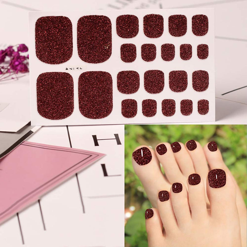 WOKOTO 6 Sheets Adhesive Toenail Art Polish Decals With 1Pcs Nail File Glitter Nail Wraps Sticker Strips Manicure Kits For Women - BeesActive Australia