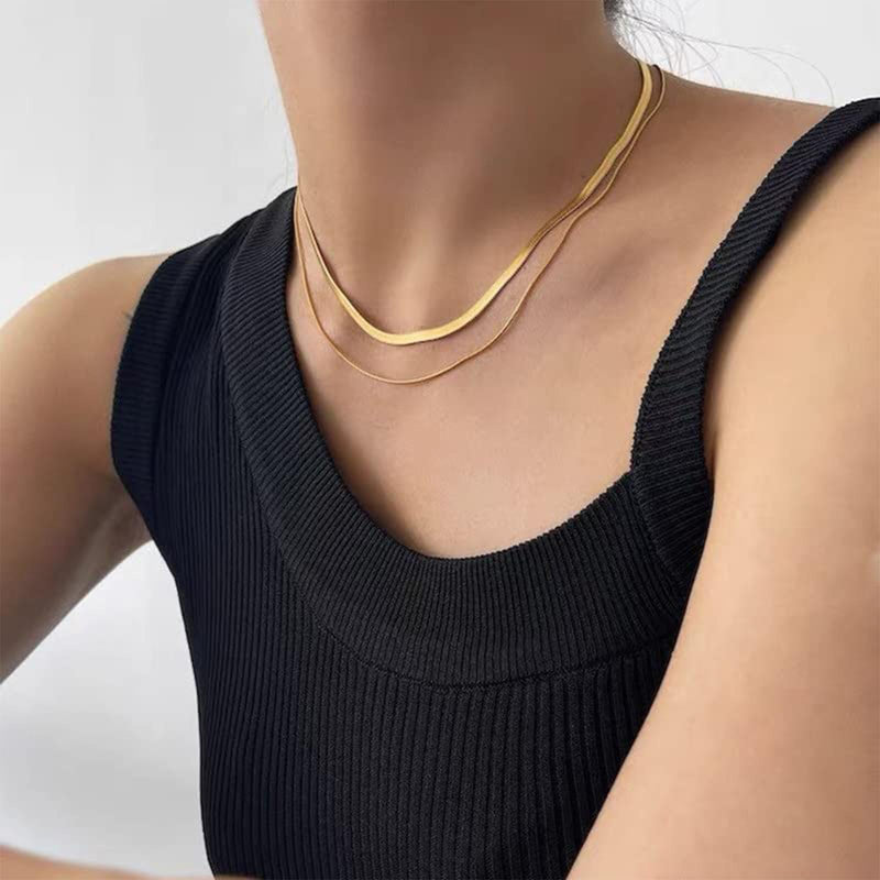 Risamil Gold Necklace for Women, 14K Gold Plated/Silver Layered Necklaces for Women, Dainty Gold Necklace Set Chain Choker Necklace Gold Jewelry Gift for Women and Girls Layered Gold Necklaces(Herringbone/Chain) - BeesActive Australia