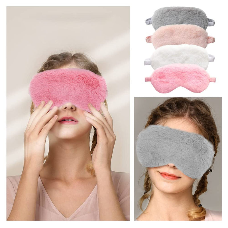 4 Pcs Plush Sleep Masks, Ultra Cute Soft Eye Cover, Blindfold Travel Masks for Kids Men Women(Random Color) Style1 - BeesActive Australia